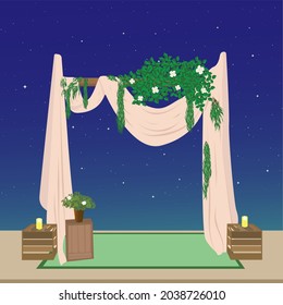 Wedding gate vector design decorated with flowers, plants and candles.