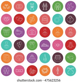 Wedding gay vector icons and elements in thin line style