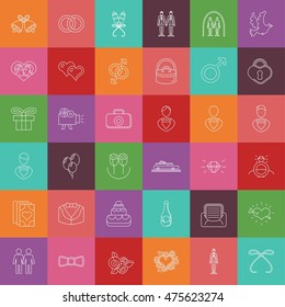 Wedding gay vector icons and elements in thin line style