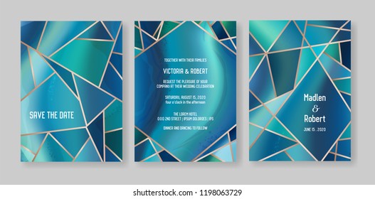 Wedding geometric geode or marble template, artistic covers design, colorful texture, realistic backgrounds. Trendy pattern, geometry brochure, save the date cards, graphic poster. Vector illustration