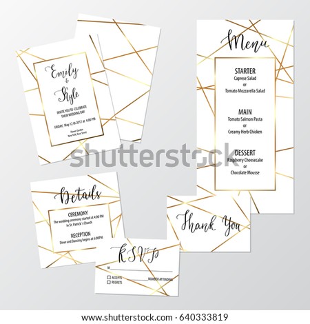wedding geometric invite design set gold stock vector royalty free