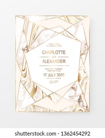 Wedding geometric polygonal frame with gold marble triangles.
