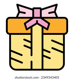 Wedding gift box icon outline vector. Manager service. Party delivery color flat