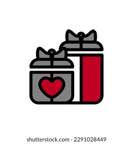 Wedding gift box icon in red and grey color fill mode. Vector illustration in trendy style. Editable graphic resources for many purposes.