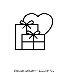 wedding gift icon. gift box with love illustration. simple clean monoline symbol.