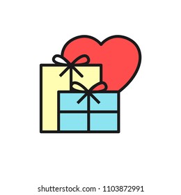 wedding gift icon. gift box with love illustration. simple clean colored symbol.