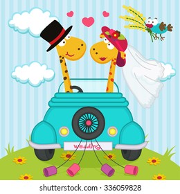 wedding with giraffes - vector illustration, eps