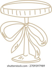 Vidrio de Boda sobre vástago envuelto con cinta en estilo de arte de línea limpia. Cupé de champán atado con lazo, dibujo de contorno para la decoración de la ceremonia. Ilustración vectorial de dibujos animados