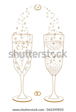 Wedding Glasses Decorated Bride Groom Stock Vector Royalty Free