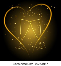 Wedding glasses with heart in gold color