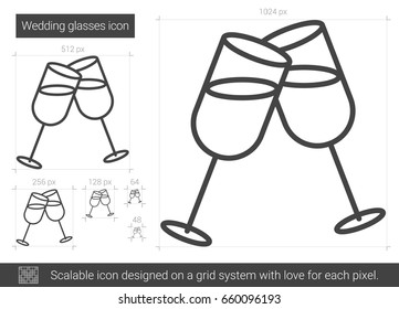 Wedding glasses vector line icon isolated on white background. Wedding glasses line icon for infographic, website or app. Scalable icon designed on a grid system.