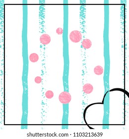Wedding glitter confetti with dots on turquoise stripes. Falling sequins with glossy sparkles. Design with pink wedding glitter for party invitation, banner, greeting card, bridal shower.