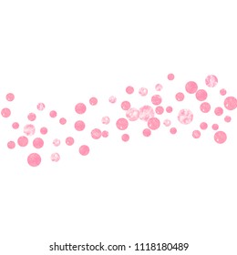 Wedding glitter confetti with dots on isolated backdrop. Random falling sequins with metallic shimmer. Design with pink wedding glitter for party invitation, event banner, flyer, birthday card.