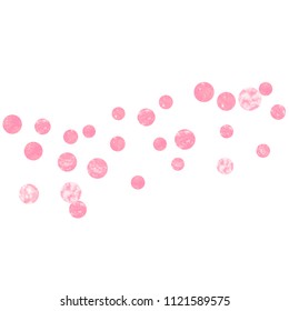 Wedding glitter confetti with dots on isolated backdrop. Falling sequins with glossy sparkles. Design with pink wedding glitter for party invitation, banner, greeting card, bridal shower.