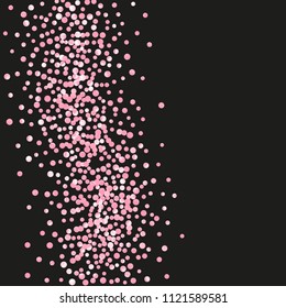 Wedding glitter confetti with dots on isolated backdrop. Shiny random falling sequins with sparkles. Design with pink wedding glitter for party invitation, banner, greeting card, bridal shower.
