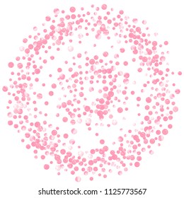 Wedding glitter confetti with dots on isolated backdrop. Random falling sequins with glossy sparkles. Design with pink wedding glitter for party invitation, event banner, flyer, birthday card.
