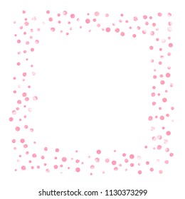 Wedding glitter confetti with dots on isolated backdrop. Shiny random falling sequins with shimmer. Design with pink wedding glitter for party invitation, bridal shower and save the date invite.