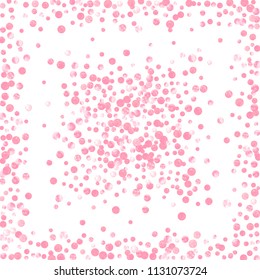 Wedding glitter confetti with dots on isolated backdrop. Shiny falling sequins with shimmer and sparkles. Design with pink wedding glitter for party invitation, bridal shower and save the date invite.