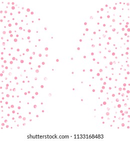 Wedding glitter confetti with dots on isolated backdrop. Shiny random sequins with metallic sparkles. Design with pink wedding glitter for greeting card, bridal shower and save the date invite.