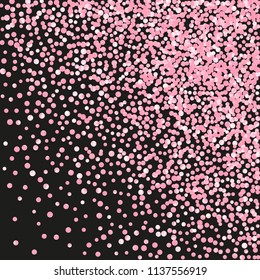 Wedding glitter confetti with dots on isolated backdrop. Sequins with metallic shimmer and sparkles. Design with pink wedding glitter for greeting card, bridal shower and save the date invite.
