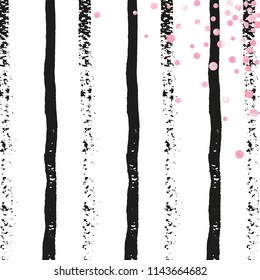 Wedding glitter confetti with dots on black stripes. Shiny random sequins with metallic sparkles. Template with pink wedding glitter for greeting card, bridal shower and save the date invite.