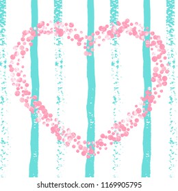 Wedding glitter confetti with dots on turquoise stripes. Shiny random falling sequins with shimmer. Design with pink wedding glitter for party invitation, bridal shower and save the date invite.