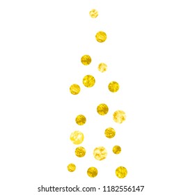Wedding glitter confetti with dots on isolated backdrop. Falling sequins with metallic shimmer. Design with gold wedding glitter for greeting card, bridal shower and save the date invite.