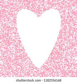 Wedding glitter confetti with dots on isolated backdrop. Falling sequins with metallic shimmer. Design with pink wedding glitter for party invitation, bridal shower and save the date invite.