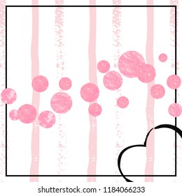 Wedding glitter confetti with dots on pink stripes. Shiny random falling sequins with sparkles. Template with pink wedding glitter for party invitation, banner, greeting card, bridal shower.