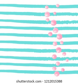 Wedding glitter confetti with dots on turquoise stripes. Sequins with metallic shimmer and sparkles. Design with pink wedding glitter for greeting card, bridal shower and save the date invite.