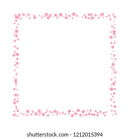 Wedding glitter confetti with dots on isolated backdrop. Shiny random falling sequins with sparkles. Design with pink wedding glitter for party invitation, bridal shower and save the date invite.