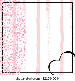 Wedding glitter confetti with dots on pink stripes. Random falling sequins with metallic shimmer. Design with pink wedding glitter for party invitation, banner, greeting card, bridal shower.