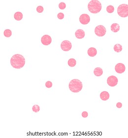 Wedding glitter confetti with dots on isolated backdrop. Shiny random sequins with metallic sparkles. Design with pink wedding glitter for party invitation, banner, greeting card, bridal shower.