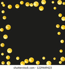Wedding glitter confetti with dots on isolated backdrop. Random falling sequins with metallic shimmer. Design with gold wedding glitter for party invitation, banner, greeting card, bridal shower.