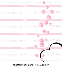 Wedding glitter confetti with dots on pink stripes. Shiny random falling sequins with shimmer. Design with pink wedding glitter for party invitation, event banner, flyer, birthday card.