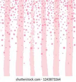 Wedding glitter confetti with dots on pink stripes. Sequins with metallic shimmer and sparkles. Template with pink wedding glitter for party invitation, bridal shower and save the date invite.