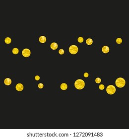 Wedding glitter confetti with dots on isolated backdrop. Shiny falling sequins with shimmer and sparkles. Design with gold wedding glitter for greeting card, bridal shower and save the date invite.