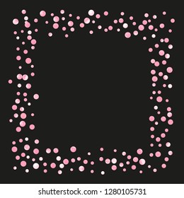 Wedding glitter confetti with dots on isolated backdrop. Shiny random falling sequins with sparkles. Design with pink wedding glitter for greeting card, bridal shower and save the date invite.