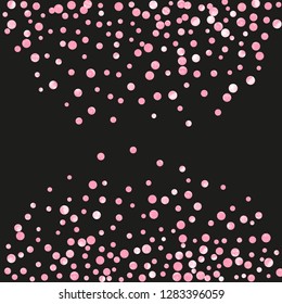 Wedding glitter confetti with dots on isolated backdrop. Shiny random falling sequins with shimmer. Design with pink wedding glitter for greeting card, bridal shower and save the date invite.