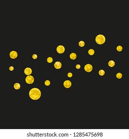 Wedding glitter confetti with dots on isolated backdrop. Sequins with metallic shimmer and sparkles. Design with gold wedding glitter for greeting card, bridal shower and save the date invite.