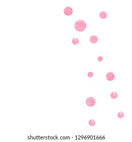 Wedding glitter confetti with dots on isolated backdrop. Shiny random falling sequins with shimmer. Design with pink wedding glitter for greeting card, bridal shower and save the date invite.