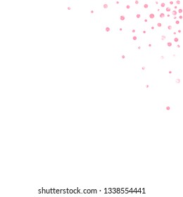 Wedding glitter confetti with dots on isolated backdrop. Shiny random falling sequins with shimmer. Design with pink wedding glitter for party invitation, event banner, flyer, birthday card.