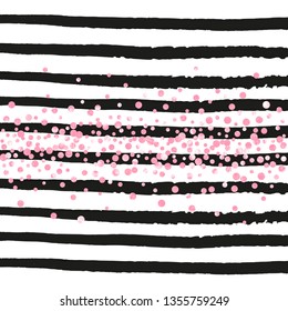 Wedding glitter confetti with dots on black stripes. Sequins with metallic shimmer and sparkles. Design with pink wedding glitter for party invitation, event banner, flyer, birthday card.