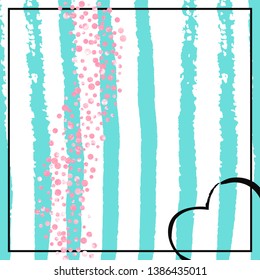 Wedding glitter confetti with dots on turquoise stripes. Falling sequins with metallic shimmer. Design with pink wedding glitter for party invitation, event banner, flyer, birthday card.