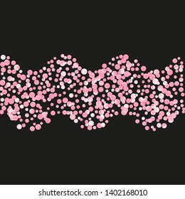 Wedding glitter confetti with dots on isolated backdrop. Falling sequins with shimmer and sparkles. Design with pink wedding glitter for greeting card, bridal shower and save the date invite.