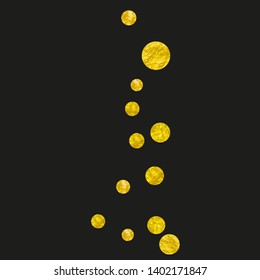 Wedding glitter confetti with dots on isolated backdrop. Falling sequins with glossy sparkles. Design with gold wedding glitter for party invitation, event banner, flyer, birthday card.