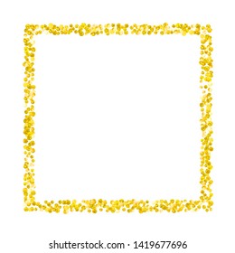 Wedding glitter confetti with dots on isolated backdrop. Shiny falling sequins with shimmer and sparkles. Design with gold wedding glitter for party invitation, banner, greeting card, bridal shower.