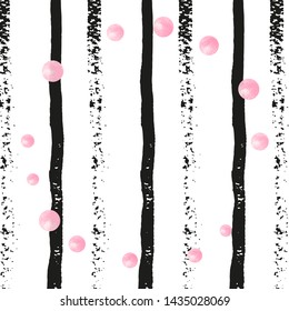 Wedding glitter confetti with dots on black stripes. Shiny random sequins with metallic sparkles. Design with pink wedding glitter for party invitation, banner, greeting card, bridal shower.