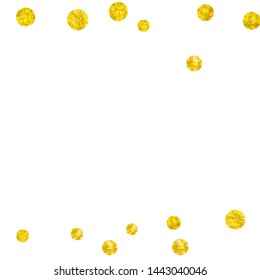 Wedding glitter confetti with dots on isolated backdrop. Shiny random falling sequins with shimmer. Design with gold wedding glitter for party invitation, bridal shower and save the date invite.