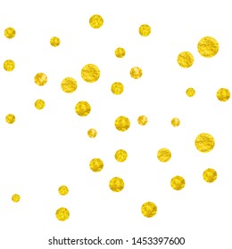 Wedding glitter confetti with dots on isolated backdrop. Falling sequins with glossy sparkles. Design with gold wedding glitter for party invitation, banner, greeting card, bridal shower.